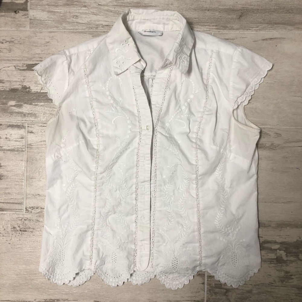 Dress Barn Lace Button Up White Blouse (Size S)